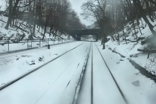 The MTA shared this photo, "View from a 'sweeper' train on the Dyre Ave Line, helping to keep tracks clear before returning underground to pick up customers."